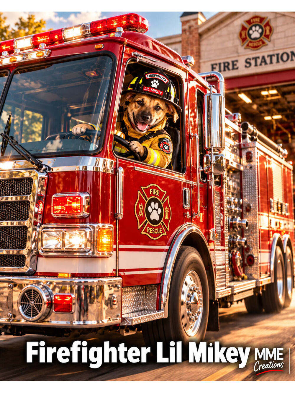 4851 Pet Pics Turn Your Dog Into a Firefighter –Big Rig Custom 8x10 Print